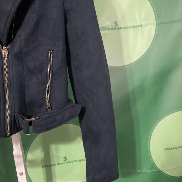 Romeo Juliet Couture Size Small Navy Suede Moto Jacket - Picture 7 of 8